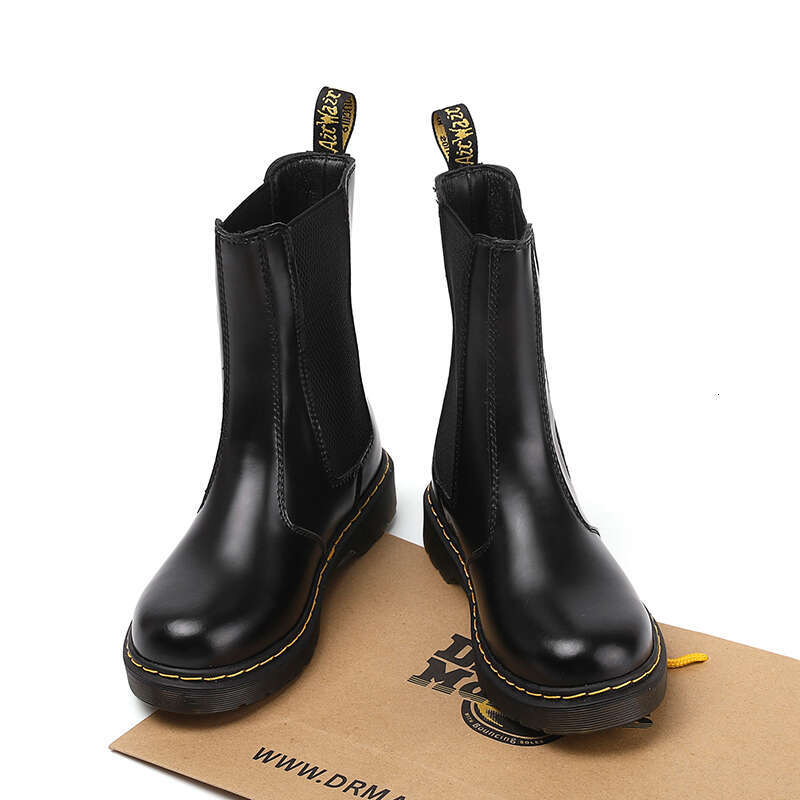 Quality Fashion for Couple High Top Cowhide Flat Bottom Black Comfort For Men and Women Martin Boots