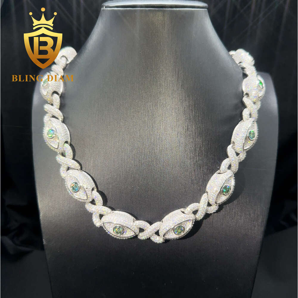 New Arrival Pass Diamond Test 925 Sterling Silver Iced Out Hip Hop Cuban Chain Eye Ball 15mm Moissanite Cuban Link Chain