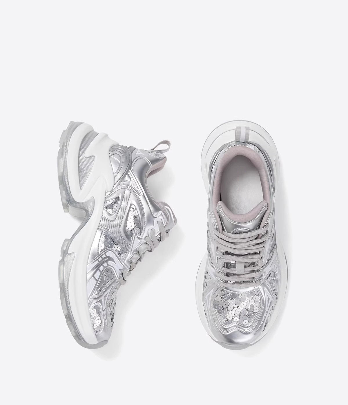 Paris Silver Sequins Thick Bottom Height Enhancement Pop Shoes Women's 2024 Summer New Fashion Mesh Breathable Sneakers 232