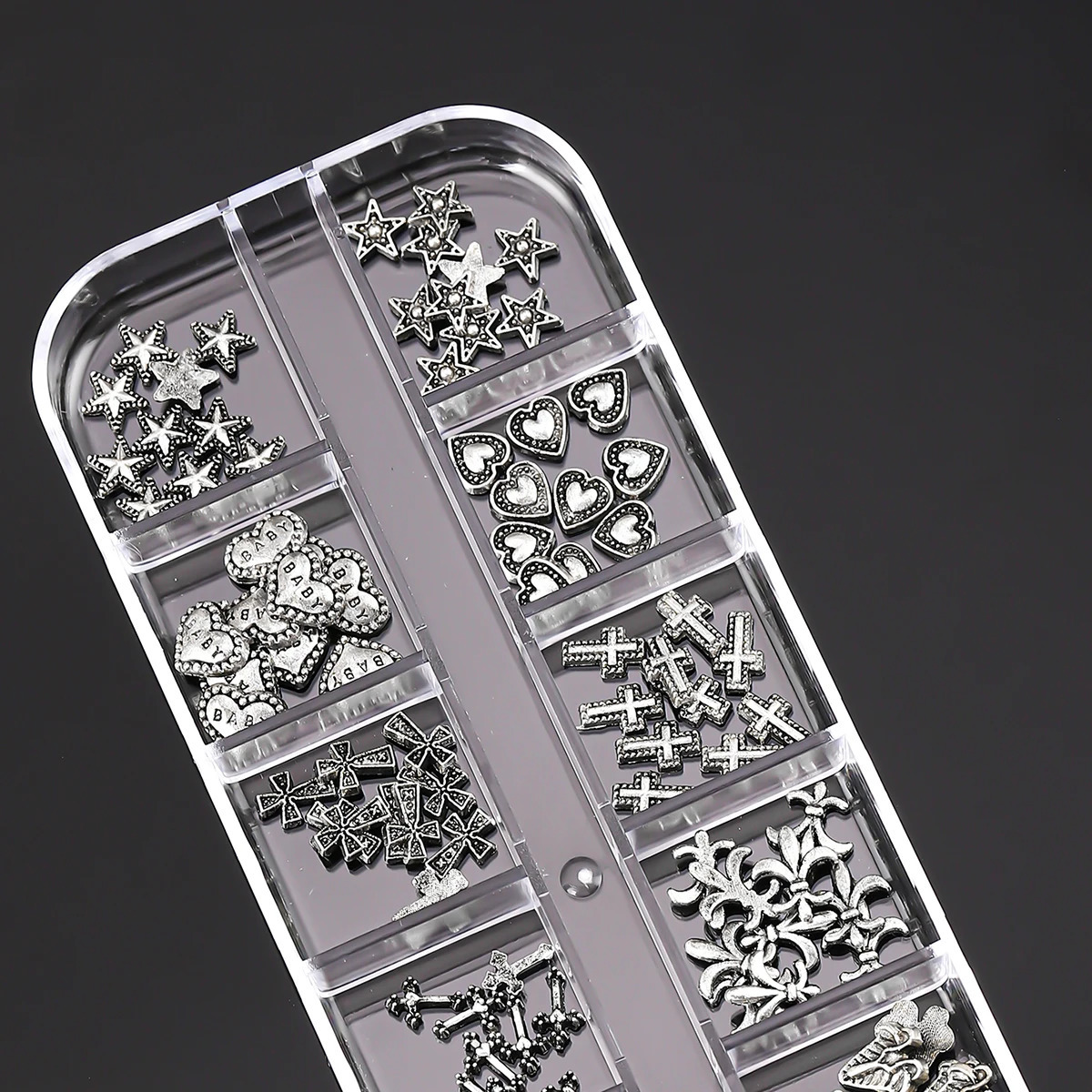120 pieces/box European and American dark retro style cross nail art patch Y2K high-end metal style heart-shaped nail decoration set 240625