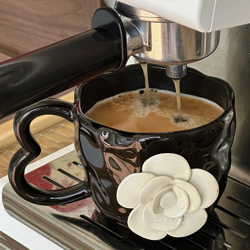 Handmade 3D Camellia Flower Black Coffee Afternoon Tea Cup Plate Ceramic Cup Gift Cup 240626