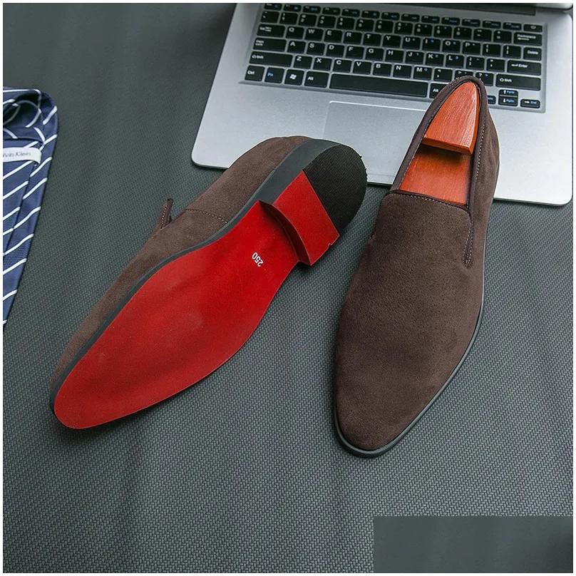 new Dress Shoes Spring Italian Designer Brand Suede Leather Business Office Mens Brown Nightclub Party Loafers 240614 Drop Delivery Dhsem