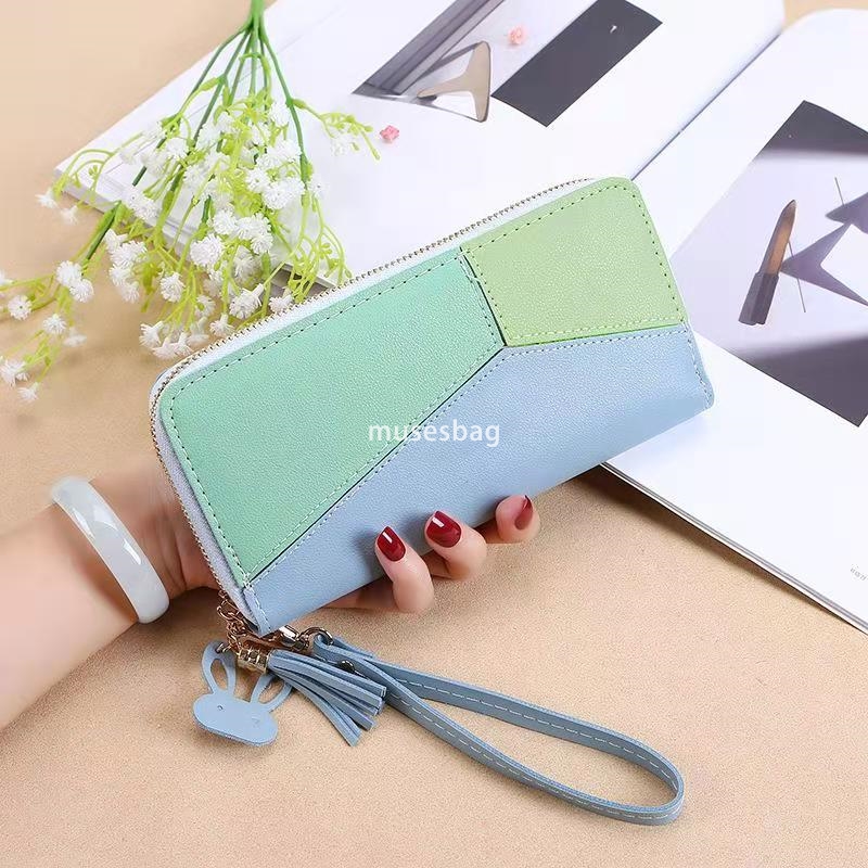 Fashionable Women's High Quality New Handheld Bag Wallet Long Korean Edition Contrast Colored Spliced Zipper Tassel Practical Large Capacity Wall