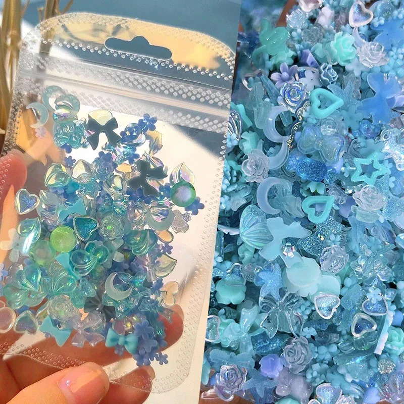 100 pieces of mixed resin nail art charm Kawaii candy colorful flower bow rhinestone pearl jewelry jelly crystal nail decoration 240625