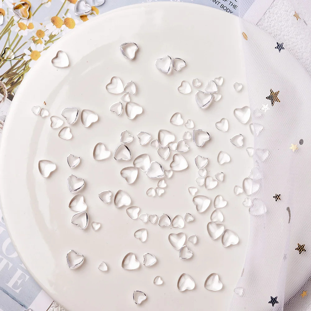 100 pieces of 3D transparent love charm used for nail art decoration transparent resin nail charm rhinestone jewelry for ergonomics 240625