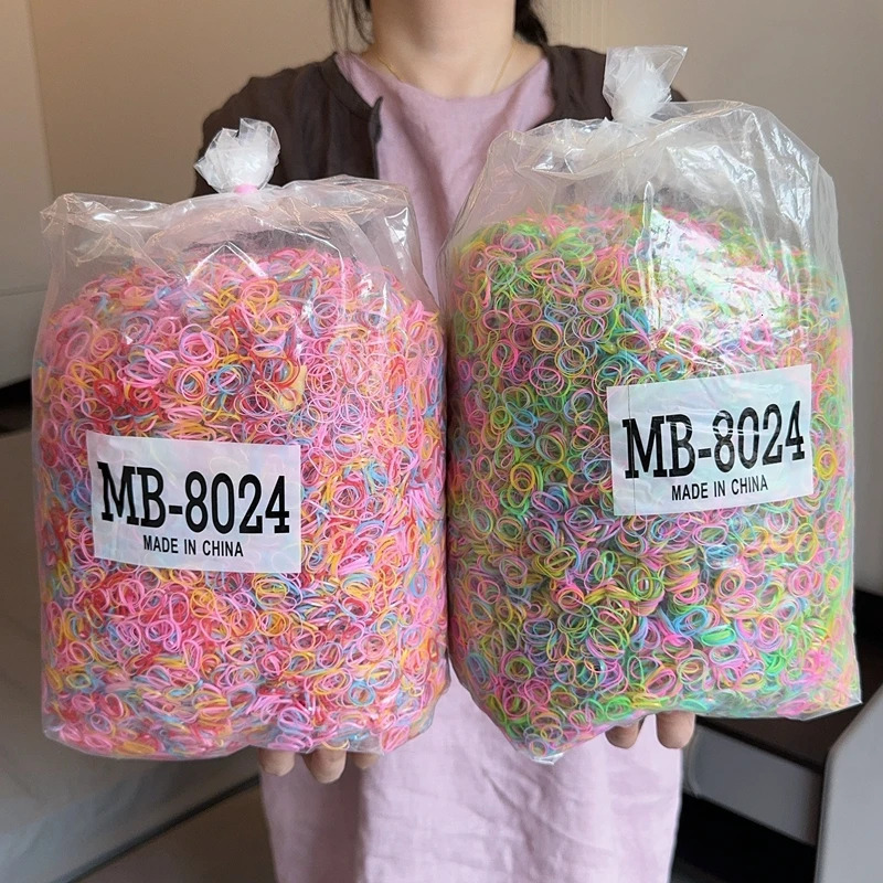 500Pcsbag Girls Colourful Disposable Rubber Band Hair Ties Headband Children Ponytail Holder Bands Kids Accessories 240625