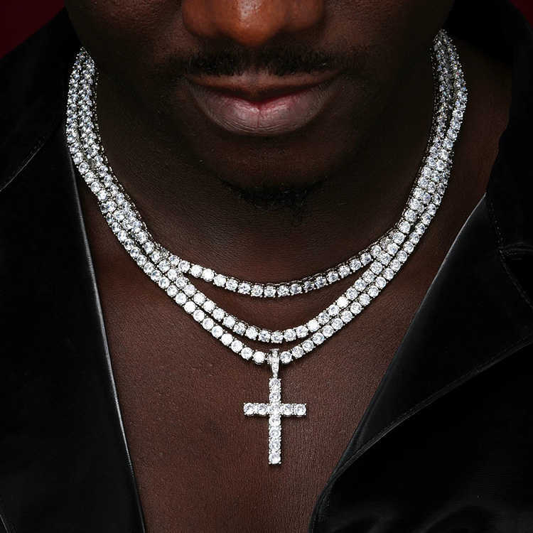 Ready to Ship Jewelry 3mm 4mm 5mm VVS Moissanite Dia Sier Material Cross Pendant for Hip hop Mens