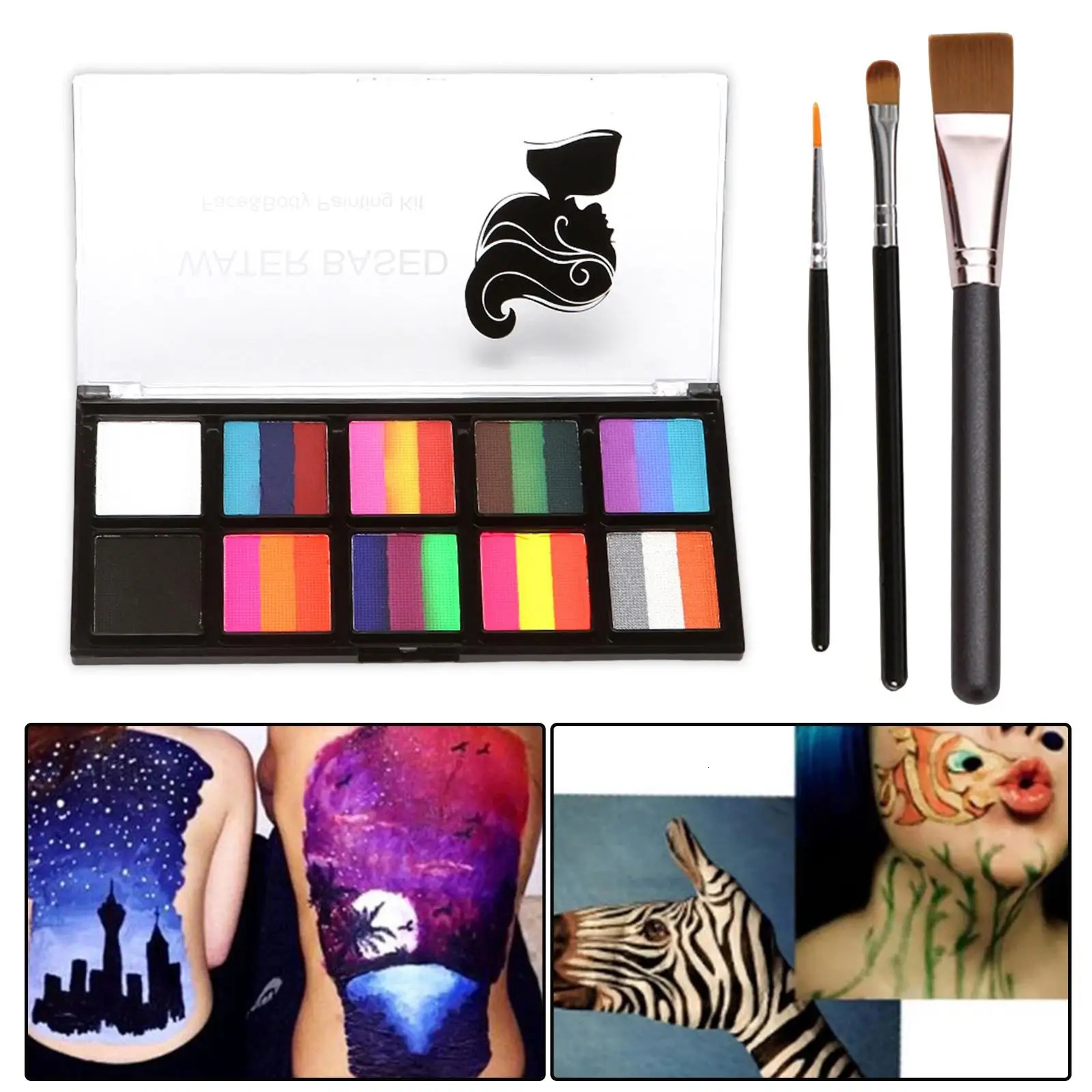 Face and Body Paint with Brushes Makeup Professional Washable Facepaint for 240626