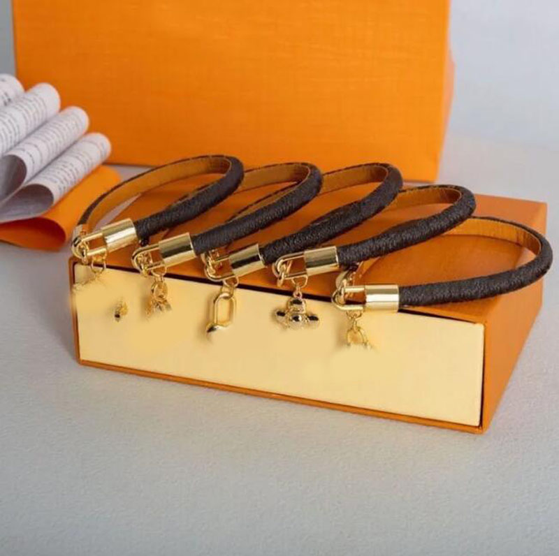 Designer Bangle Luxury Leather Rope Bangle Lock Heart Flower Charm Bracelet 18K Gold Plated Magnet Clasp Wristband Cuff Bangle For Women Men Fashion Jewelry Gift