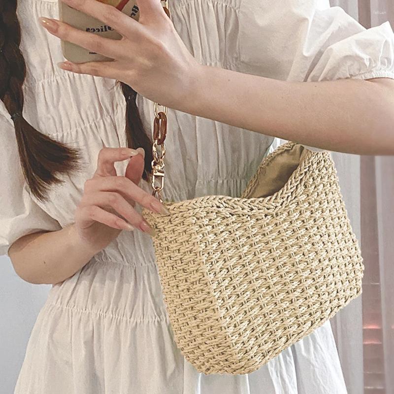 2025 NEW Drawstring Women Chain Classics Straw Casual Woven Crossbody Handbag Female Clutch zhanyishengli