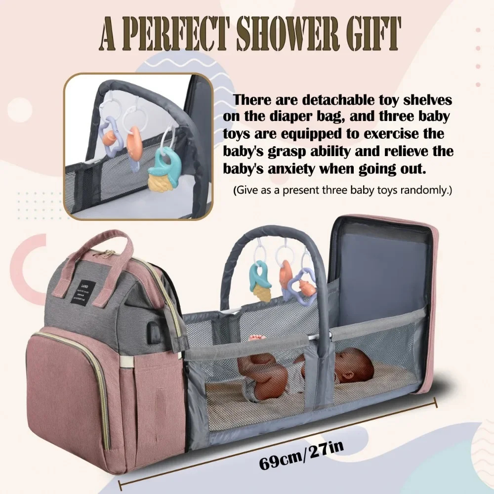 Mommy Bag Lightweight Portable Folding Crib Bed Large-capacity Travel Maternity Bags Baby Backpack Female Mommy Outting Bag 240626