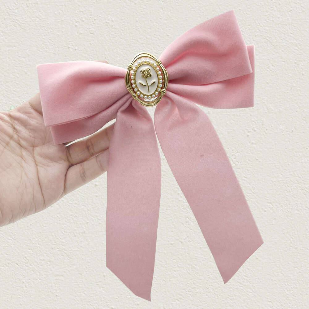 Pink Veet Rose Bow Back Spoon Pan Spring Clip French Small Fragrant Hair Ornament Headpiece