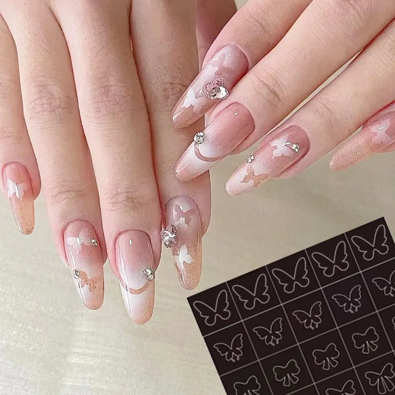 7 pieces of nail backing adhesive template stickers heart-shaped butterfly sliders hollow spray stickers French handpicked stickers 240625