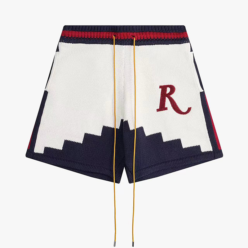 24ss Fashion USA Towel Embroidery Letter Jacquard Knitted Woolen Elastic Waist Drawstring Shorts Women Men Skateboard High Street Middle Pants 0626