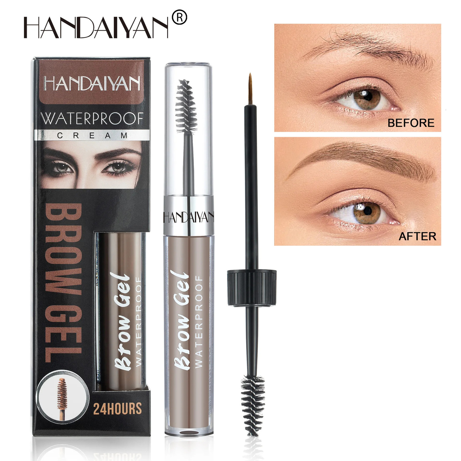 HANDAIYAN 8 Color Double Head Eyebrow Gel Waterproof Lasting 24 Hours Liquid Eyebrow Dye Cream Natural Dense Eyebrow Cosmetics 240625