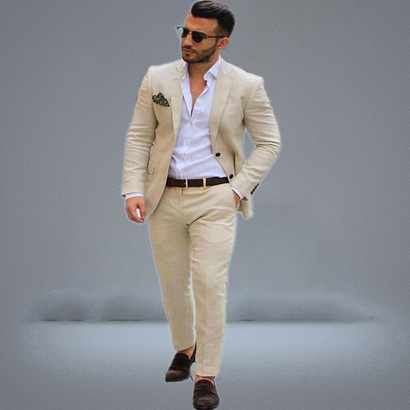 Solovedress Peaked Lapel Champagne Men Suits Casual Male Blazers Handsome Man Jacket Slim Fit Groomsmen 2 Pieces Wedding Prom Tuxe