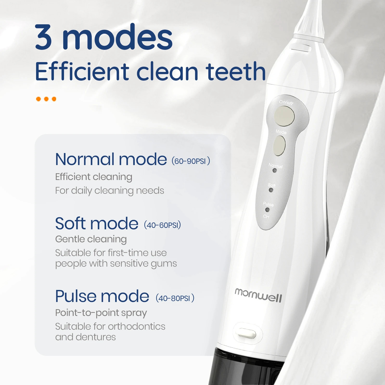 Mornwell D52 Oral Irrigator USB Rechargeable Water Flosser Portable Dental Water Jet 300ML Water Tank Waterproof Teeth Cleaner 240625