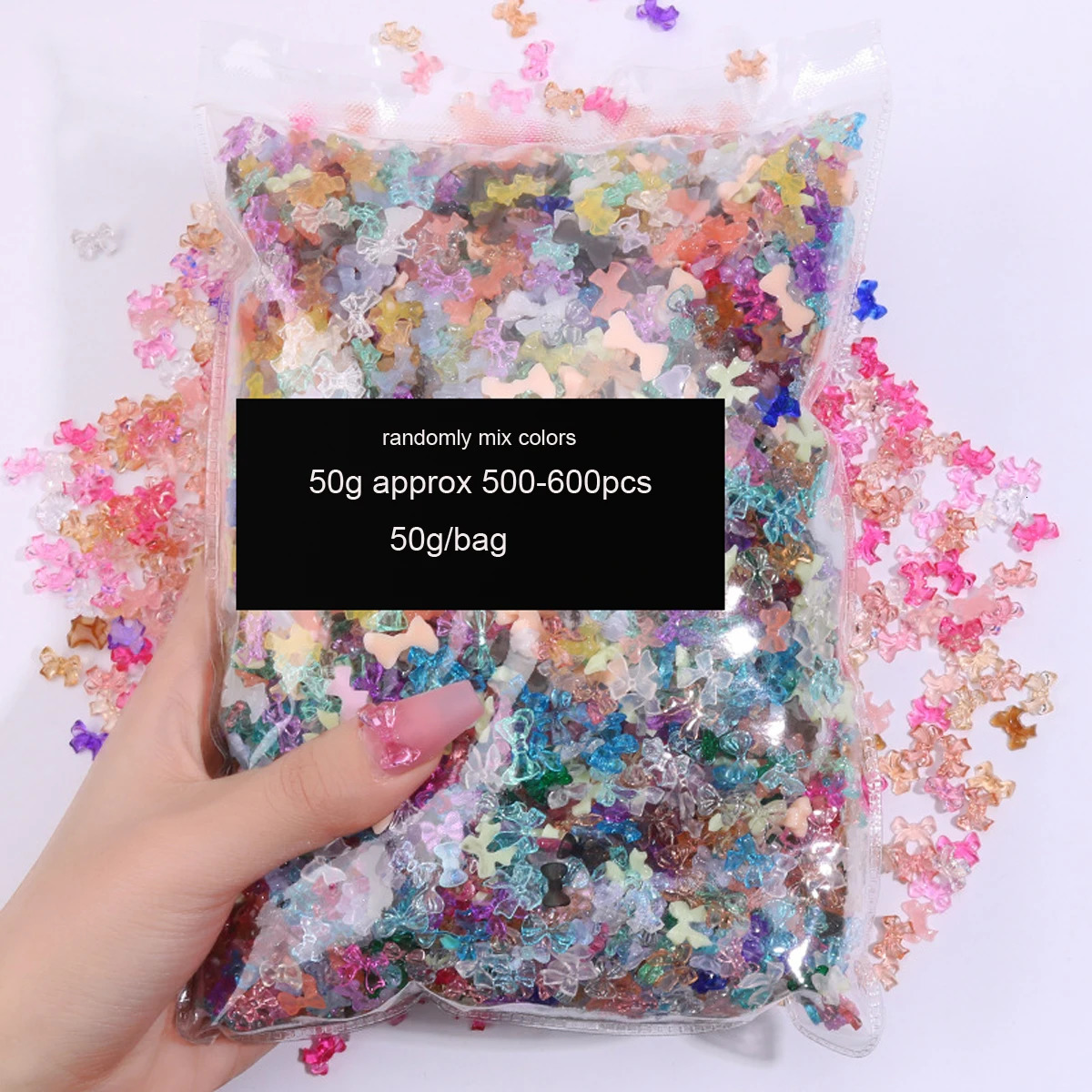 500-600 pieces of bow shaped nail art resin decoration mixed shape nail charm handmade items on a press jewelry Kawaii accessories* 240625