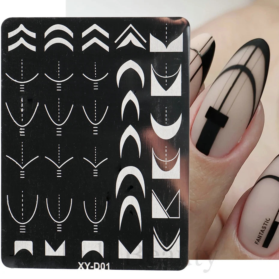 French line tip nail stamping plate template shape geometric mosaic nail art stamping template gel polishing printing plate 240625