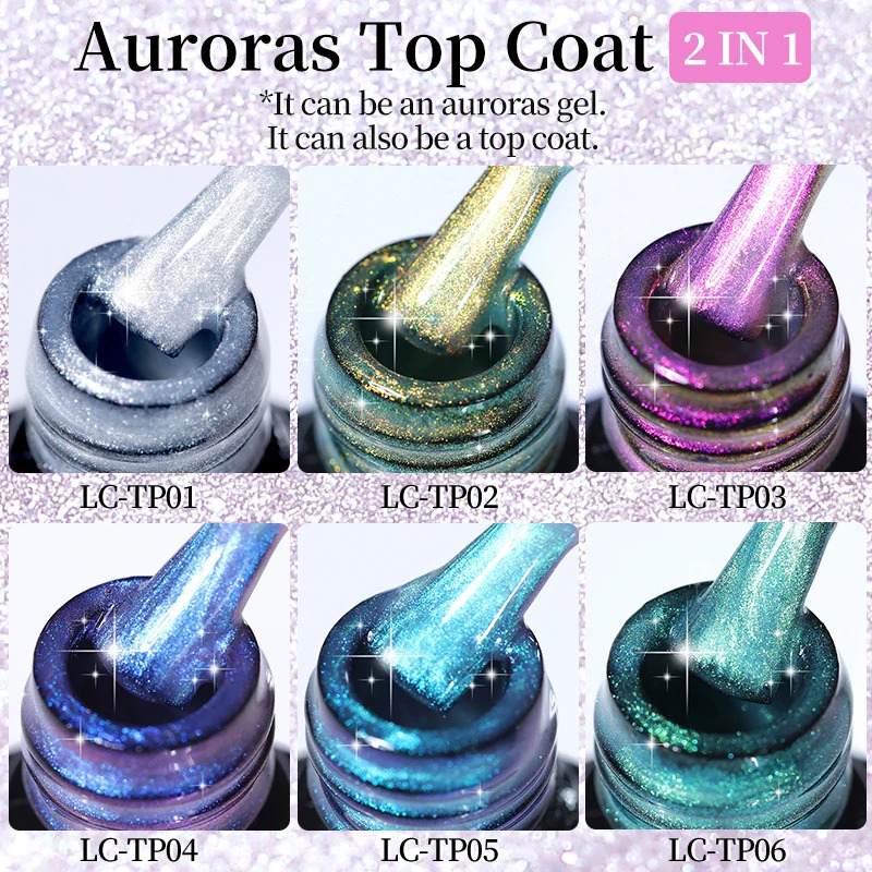 LILYCUTE Auroras Sparking Effect Top Coat Gel Nail Polish Chrome Gold Glitter Soak Off 2 In 1 Function Gel DIY Nail Art Manicure 240625