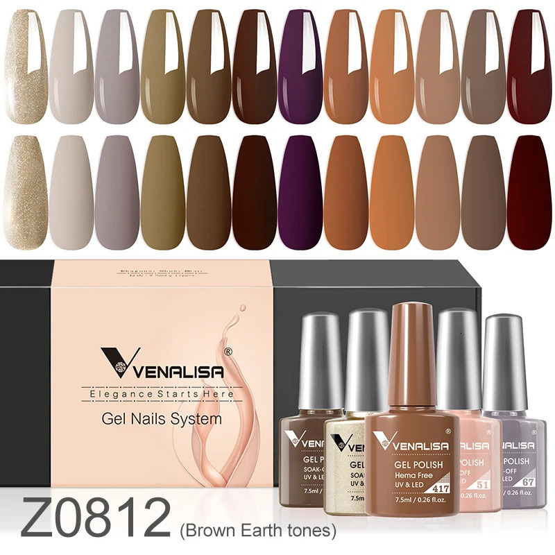 Venalisa Earth Brown Autumn Color Collection Nail gel Polishing UV LED gel Varnish Full Coverage Gorgeous gel Nail Enhancement Process 240625