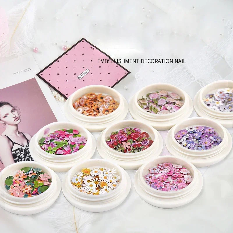 50 pieces/box of henna ultra-thin wood pulp patches color mixing decoration small daisy rose nail art accessories DIY 240625