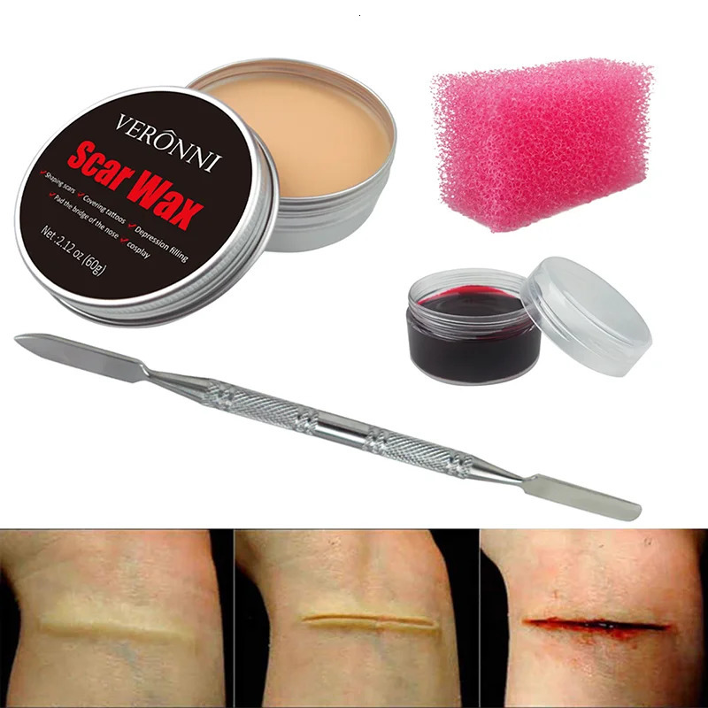 SFX Makeup Kit 12 Color Face Body Paint Oil Stage Special Effects Halloween Wound Scar Wax Makeup Fake Scab Blood Spatula Paint 240709