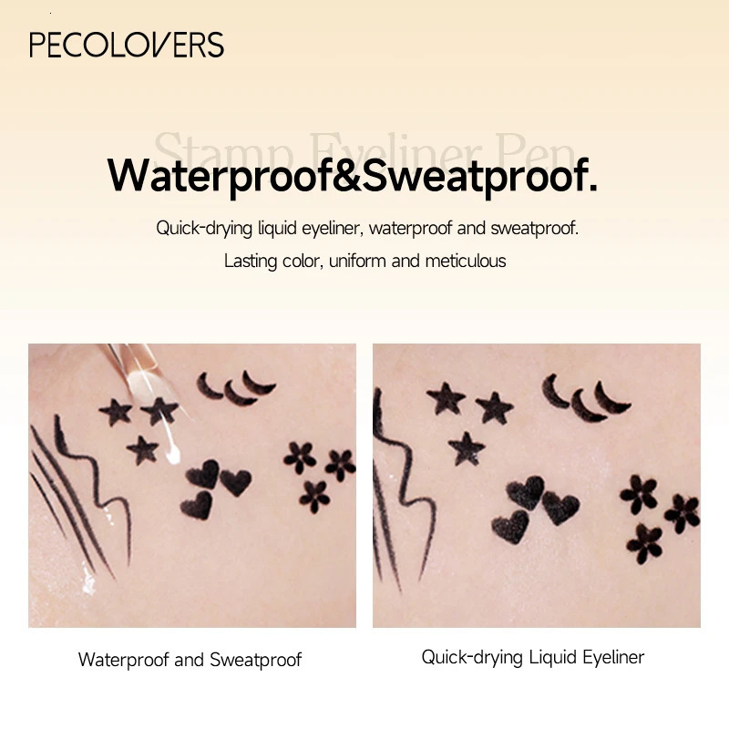 1pcs Black Eyeliner Pen Waterproof Not Blooming Long-lasting Eye Pencil Double Head Moon Star Heart Flower Liquid Eyeliner Pen 240625