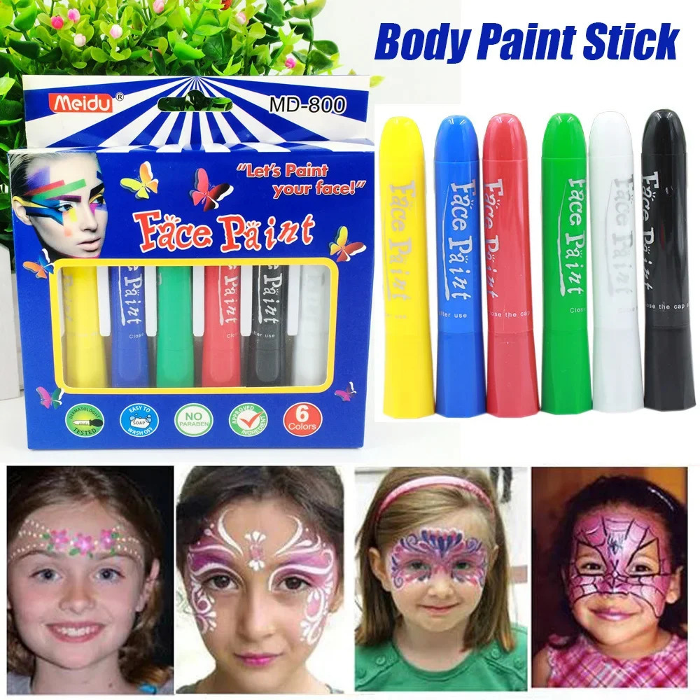6Pcs Face Paint Crayon Vibrant Color Neon Body Paint Stunning No Odor Makeup Painting Face Body Paint Glow Stick Party Supplies 240626