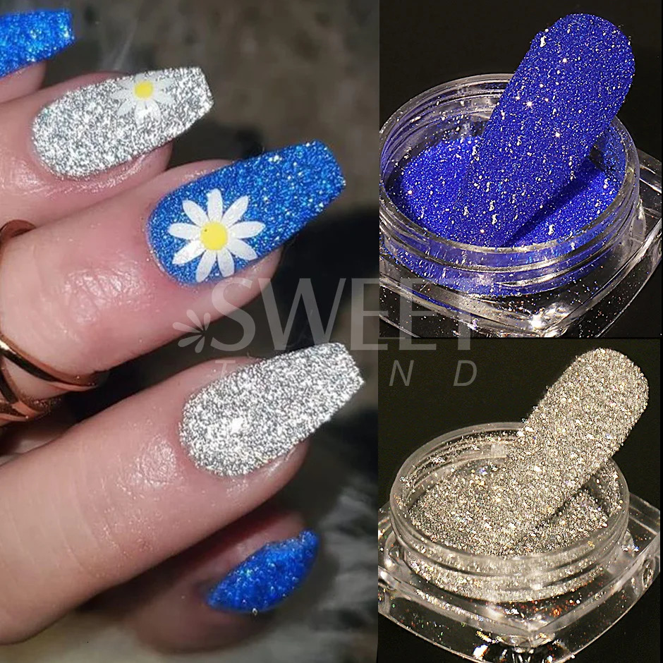 Shiny Reflective Glitter Nail Powder Flash Silver Diamond Crystal Rhinestone Sequins Dip Chrome Dust Nail Art Accessories SAFG 240625