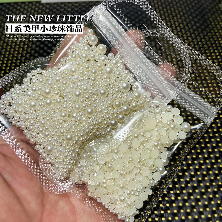200-1200 pieces/bag pearl white nail beads rhinestones semi-circular mixed size beige flat back pearls used for DIY processing decorative beads 240625