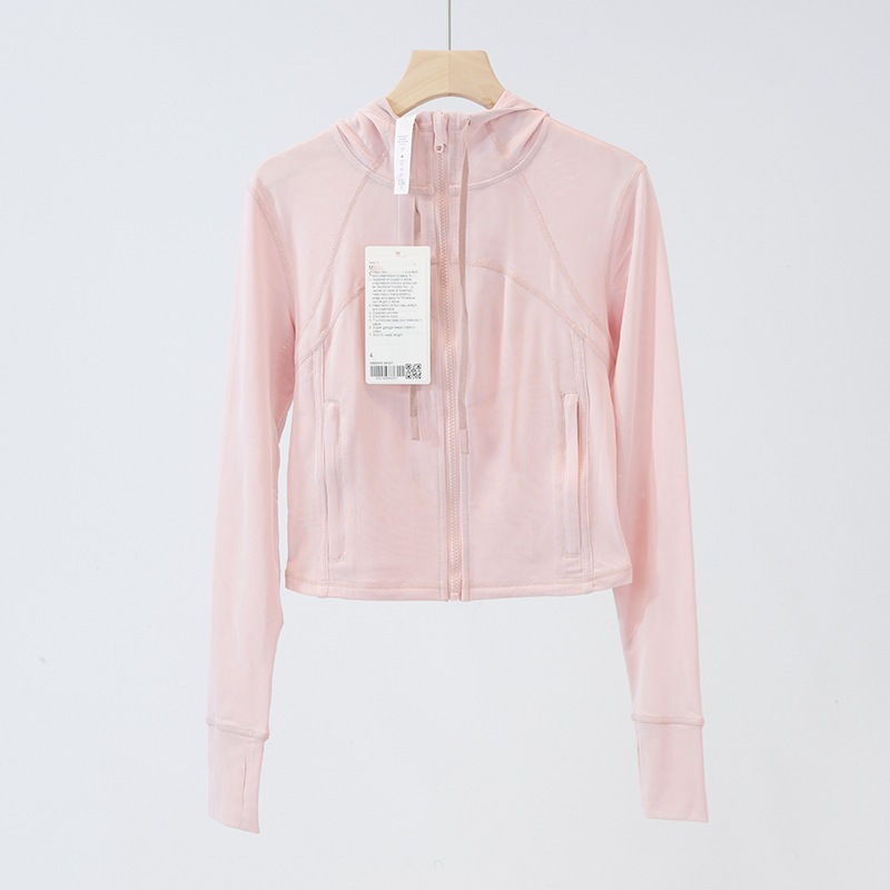 Define Mesh Women Sports Hooded Jacket Gym T-shirt Fitness Clothing Breathable Nylon Cropped Tops High Elasticity Slim Fitting Yoga Coats Sportswear