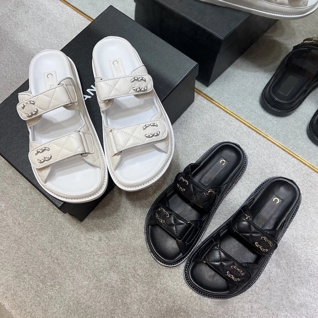 Women shoes Calfskin Dad Sandals Quilted Summer Designer Sandles Shoe Platform Flats Low Heel Wedge Diamond Buckle Sandal Slip On Ankle Strap Flip Flop