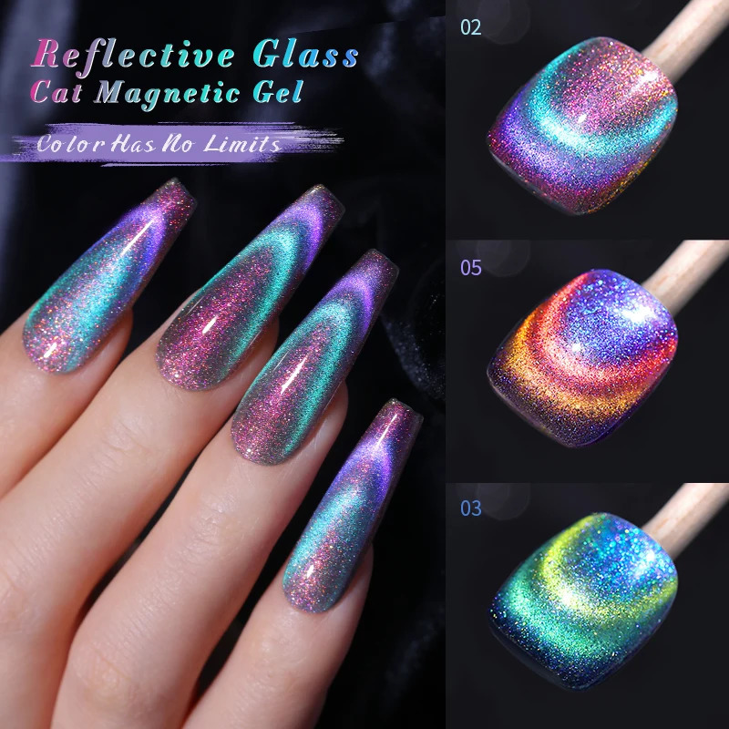 10ml Double light reflective glass cat magnetic gel glitter rainbow color gel nail polish semi anent Varnis 240625