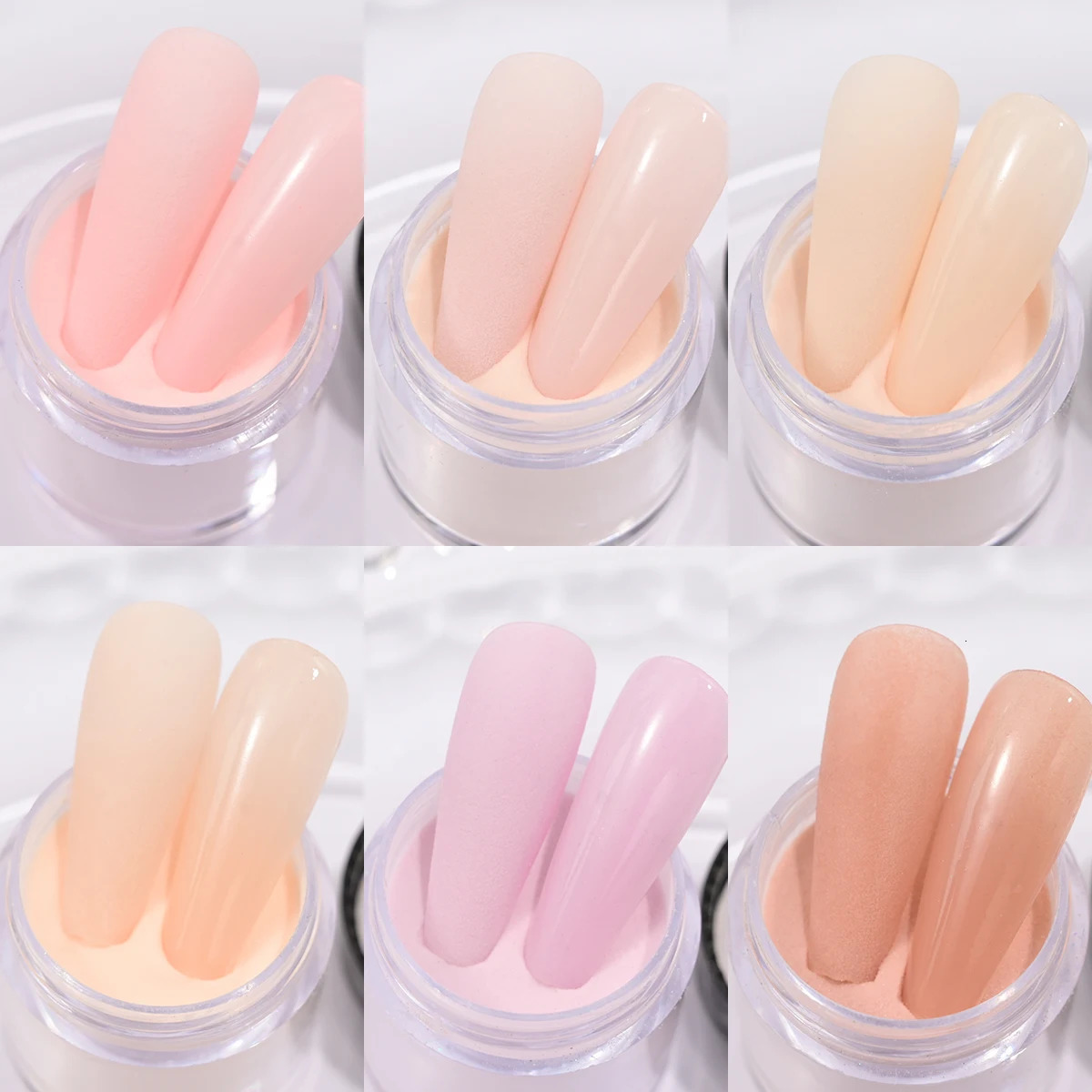 6jars Nude Pink Nail Art Acrylic Powder 10g/bottle Crystal Powder Pigment For Nails Extension/Carving/Dipping 3in1 Nails Dust#* 240625
