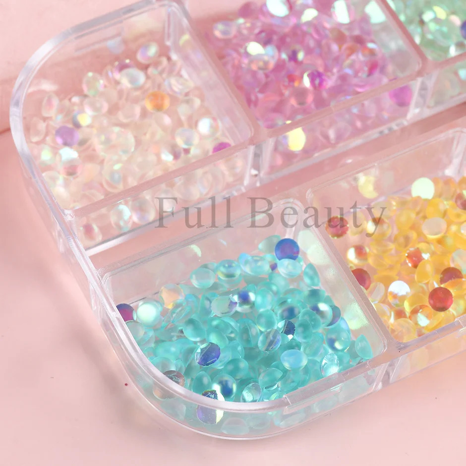6 grid mermaid diamond mixed color nail decoration acrylic nail flat back crystal bead aurora charm accessory 240625