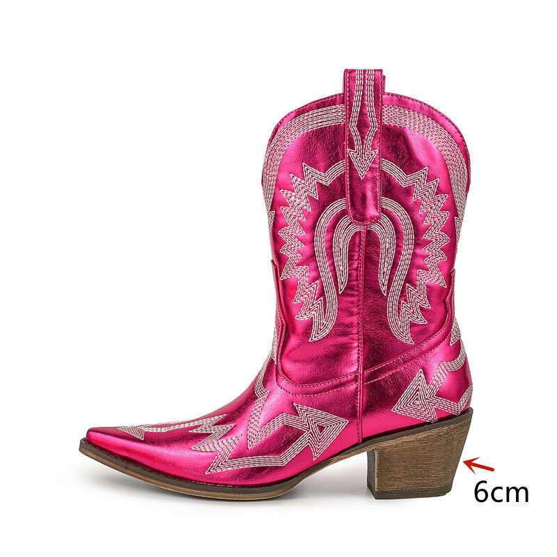 2024 Women's Autumn/Winter New Embroidered Western Cowboy Boots, European And American Fashion High Heel Banquet Boots