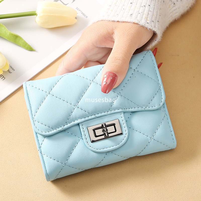 Fashionable Women's High Quality High end and Practical Small Fragrant Wind Lingge Wallet Short Handheld Bag New Korean Versatile Large Capacity 