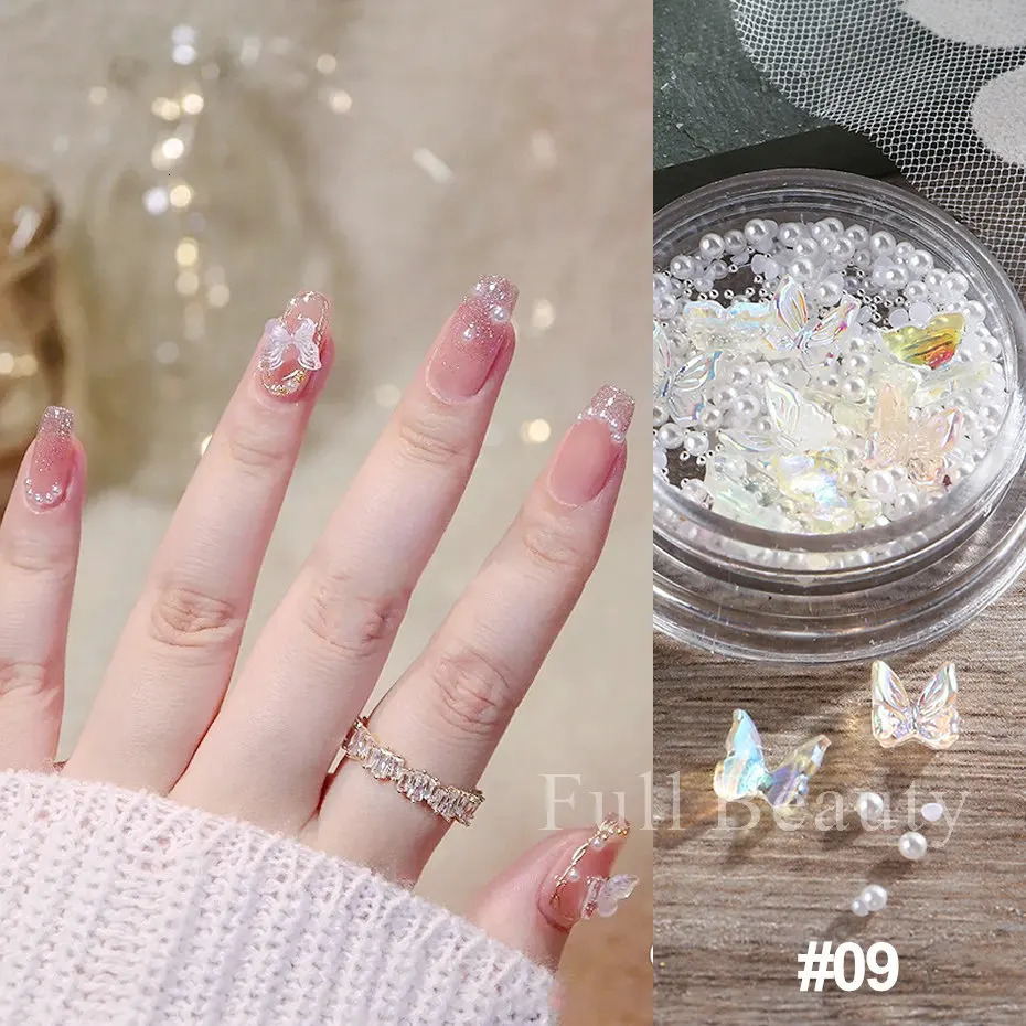 Mixed Mini Nails Rhinestone Flat Back Crystal Stone Metal Beads Pearl Butterfly Nail Art Charm Jewelry Handmade 240625