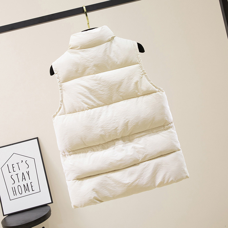 Solid Short Style for Women Cotton Padded Women's Winter Sleeveless Jacket with Zipper Stand Collar Casual Vest Coats F6.26#52