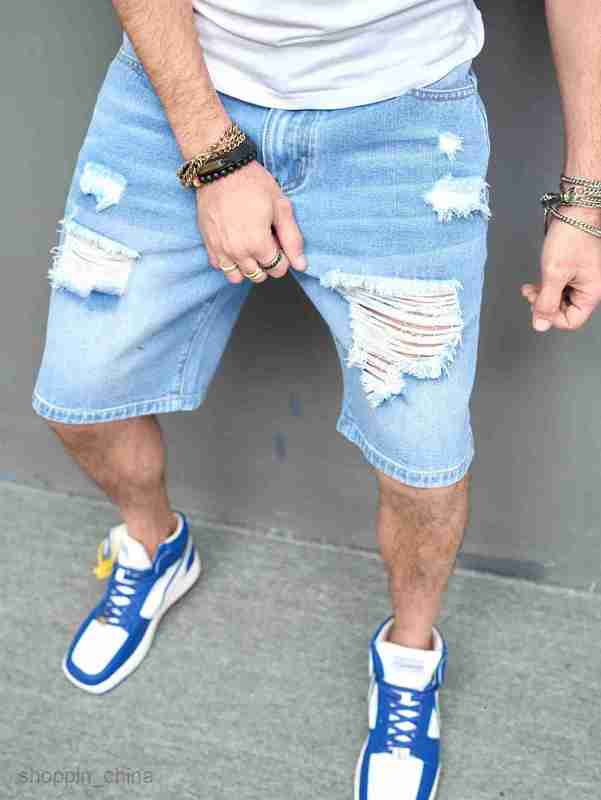 Men's Shorts Summer Male 5-point Casual Broken Trendy Pants Scratched Beggar Shorts Self portrait