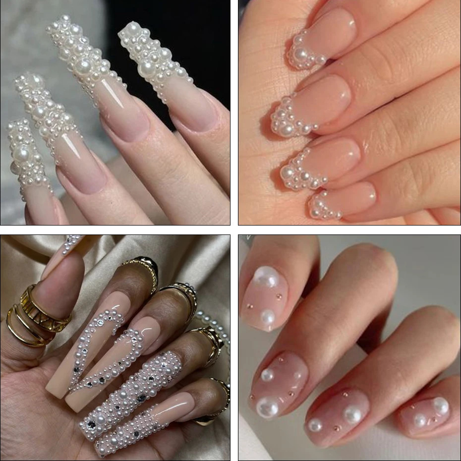 White Pearl Nail Art Rhinestone Half Round Beads Mixed in Size Half Round Flat Back Pearl for DIY Decoration Nail Beads Stone 240625