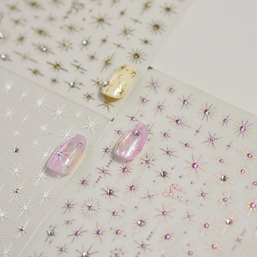 5D Copper Star Nail Art Sticker 1 Deluxe Diamond Gold Silver Laser Five Corner Self Adhesive Nail Decoration Slider Decal 240625
