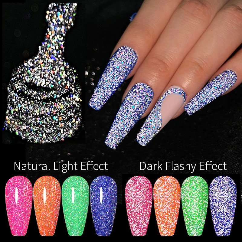 LILYCUTE Reflective Top Coat Gel Nail Polish Semi anent Shiny Sequins UV LED Varnish Nail Art Vernis Semi anent UV Gel 240625