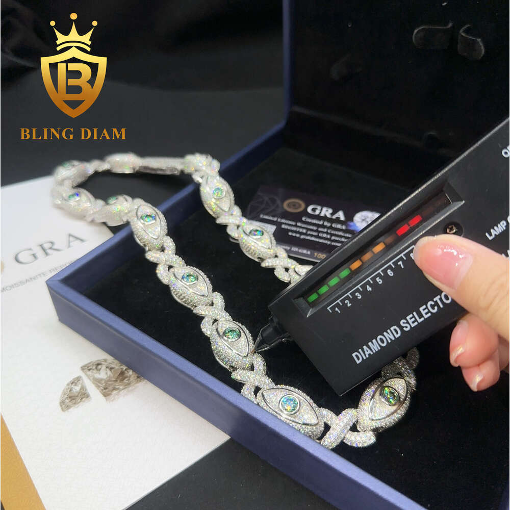 New Arrival Pass Diamond Test 925 Sterling Silver Iced Out Hip Hop Cuban Chain Eye Ball 15mm Moissanite Cuban Link Chain