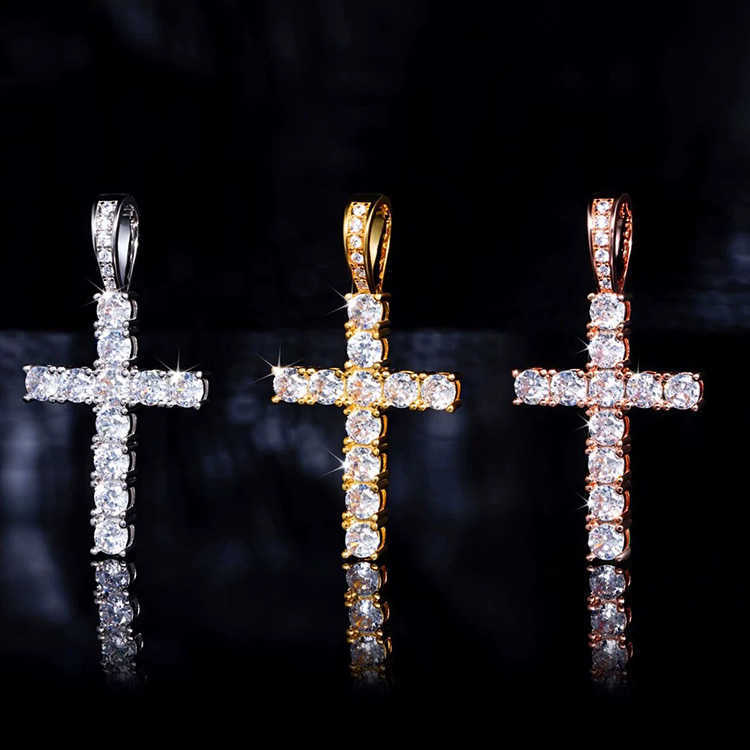 Ready to Ship Jewelry 3mm 4mm 5mm VVS Moissanite Dia Sier Material Cross Pendant for Hip hop Mens