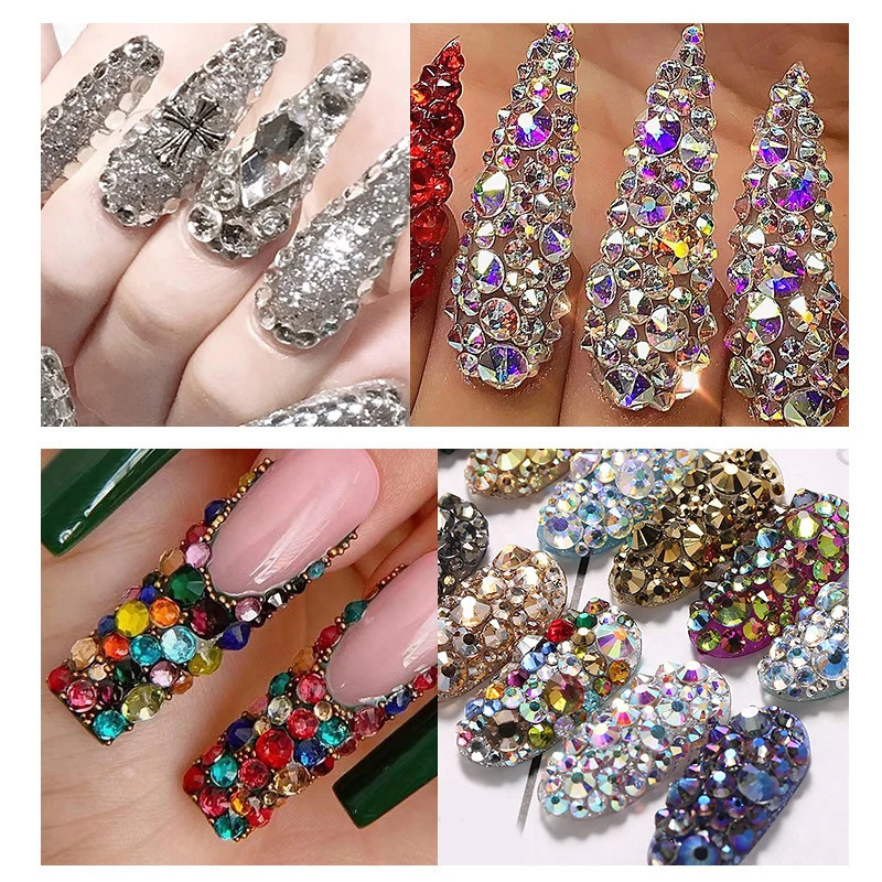 3-piece/set nail art Accesorios multi size Rhinestone 3D crystal DIY decoration glitter crystal rivet gemstone 3D nail products 240625