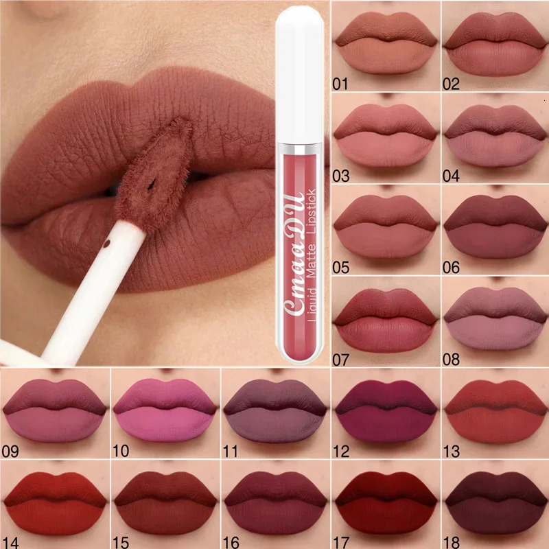 18 Colors Matte Lip Gloss Waterproof Long Lasting NudeVelvet Liquid Lipsticks Non Sticky Cup Sexy Red Lip Tint Makeup Cosmetics 240626