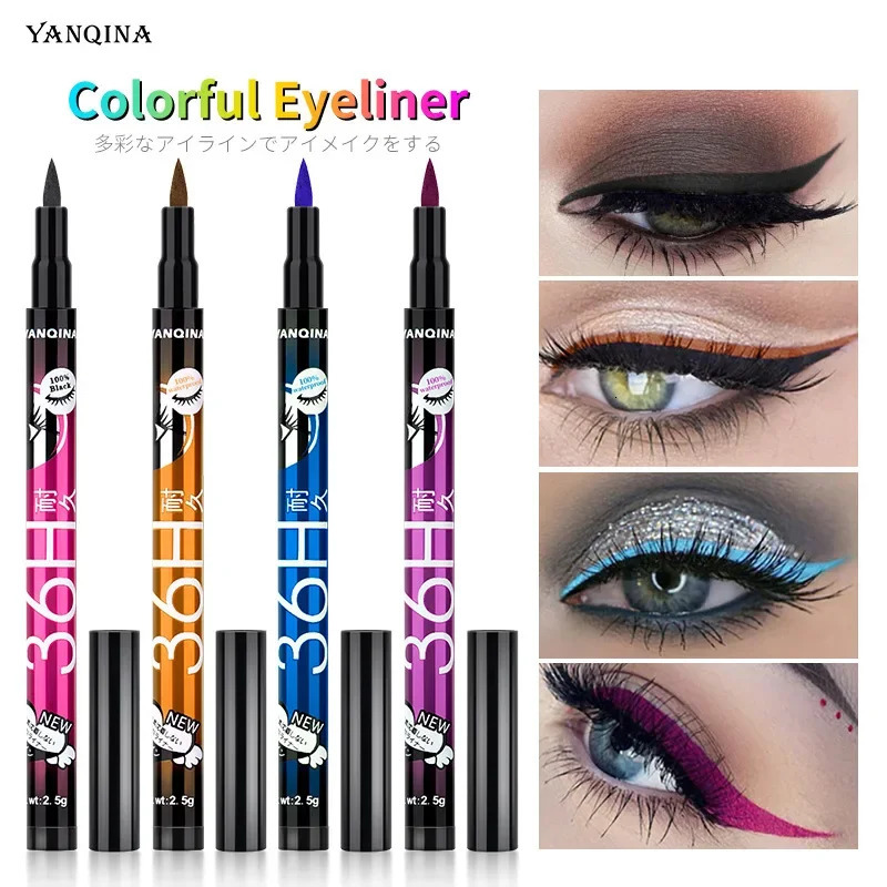 YANQINA Yanqina Colorful Eyeliner 36H Makeup Holding Waterproof Sweat Proof Dyeing Fast Drying Eyeliner Liquid Pen Makeup 240626