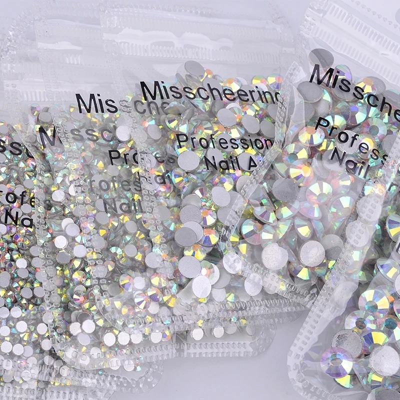 144/288/1440pcs SS3-SS50 Crystal AB Transparent Nail Rhinestone Non Flat Back Stone DIY Stretch Nail Art Decoration Accessories 240625